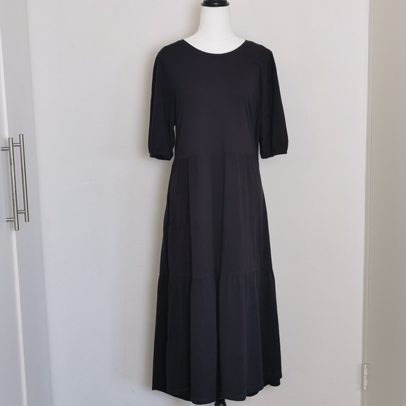DECJUBA Dresses & Skirts - Decjuba Dress Black sz L Drop Hem Longline Gypsy style 3/4 Sleeve Boho 90s